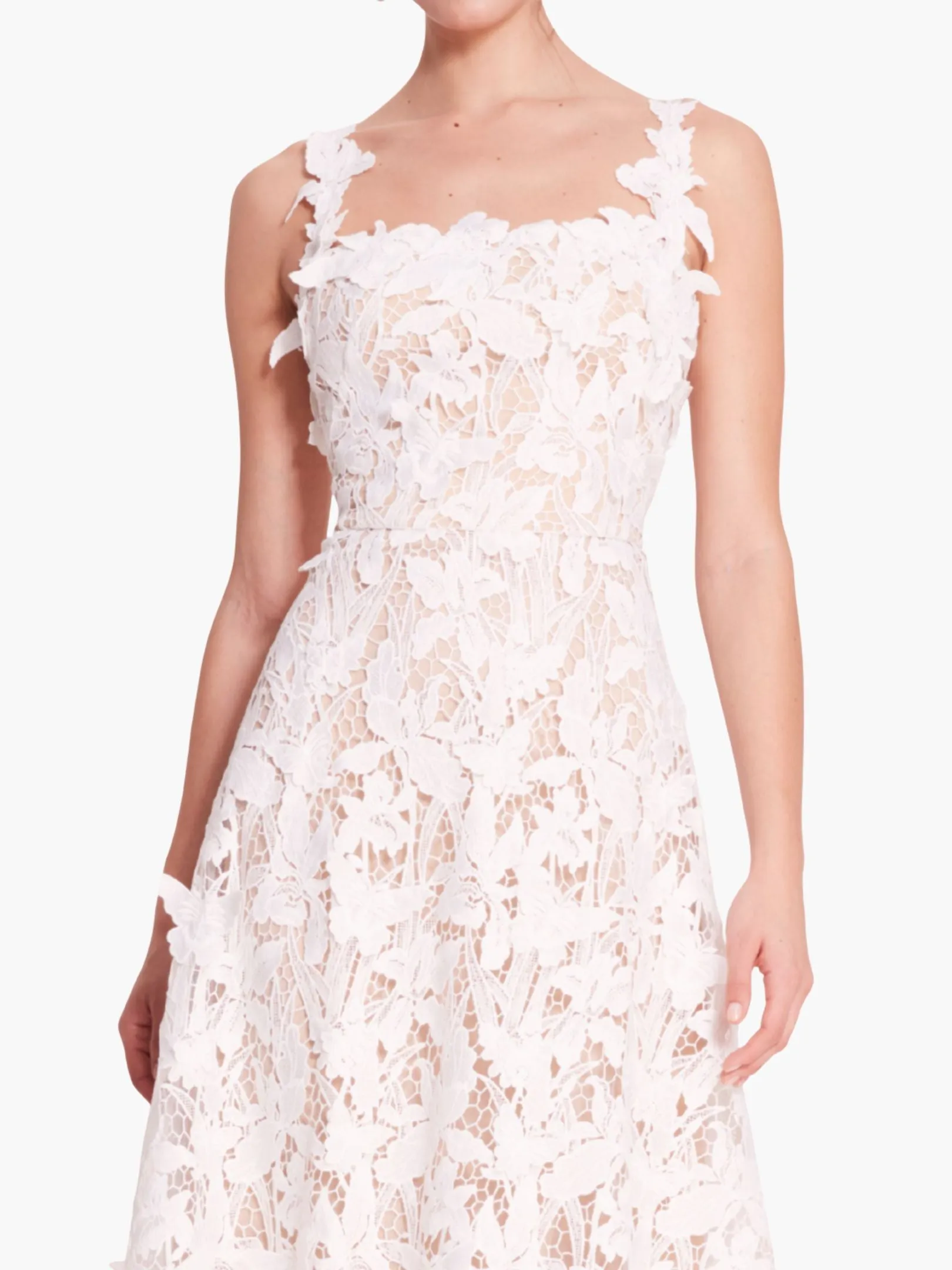 Lace Guipure Sleeveless A-line Midi Cocktail Dress sold by Marchesa product image thumbnail 3