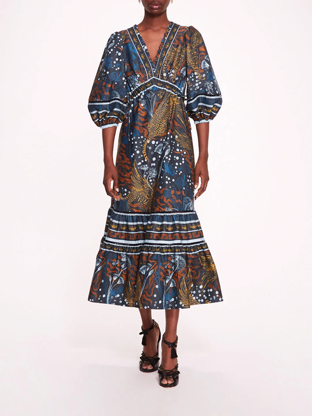 Flying Cheetah Tiered Midi Dress sold by Marchesa