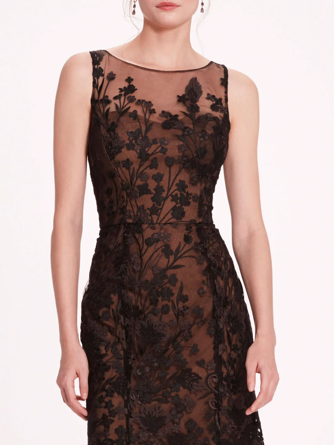 Embroidered Tulle Midi Dress sold by Marchesa product image thumbnail 4