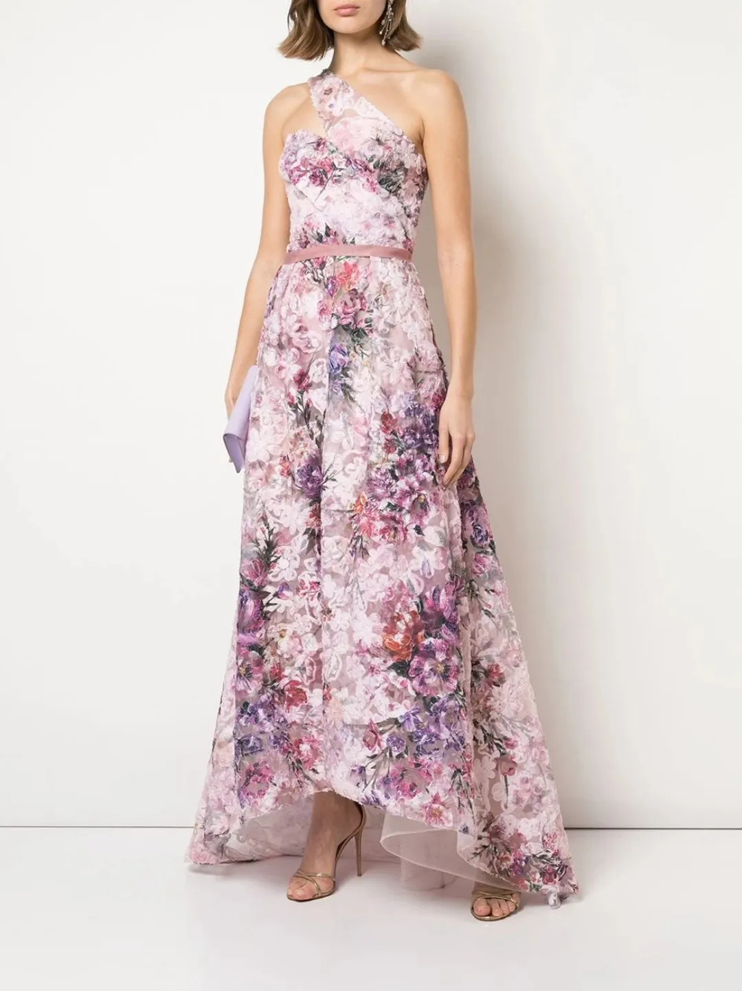 One-Shoulder Pleated Soutache Hi-Low Gown sold by Marchesa