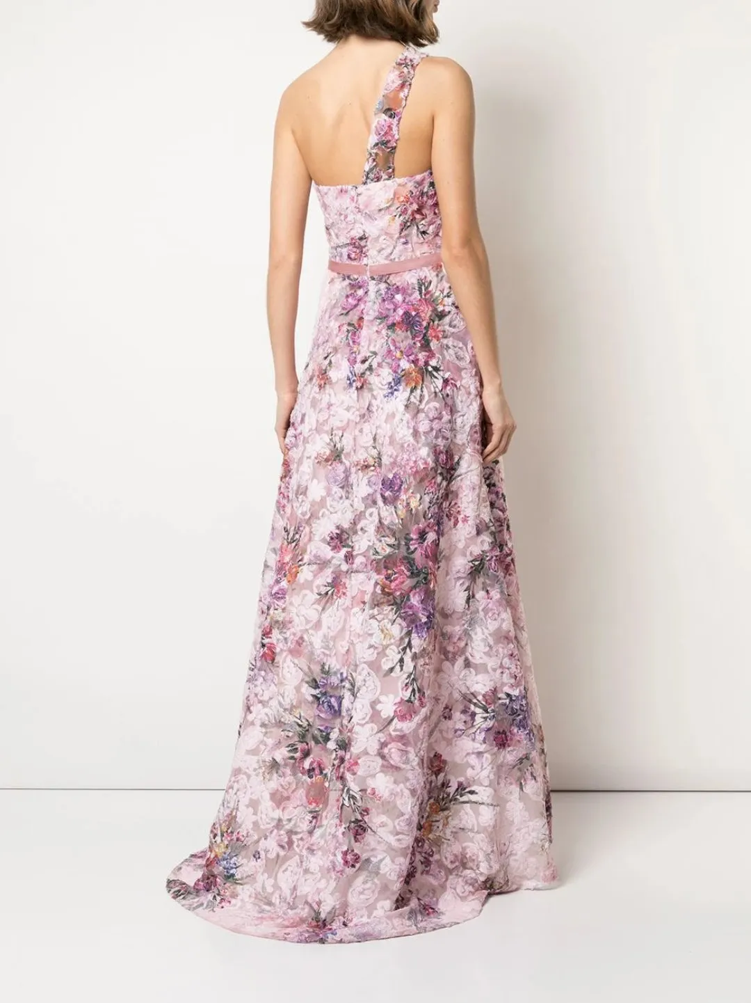 One-Shoulder Pleated Soutache Hi-Low Gown sold by Marchesa product image thumbnail 3