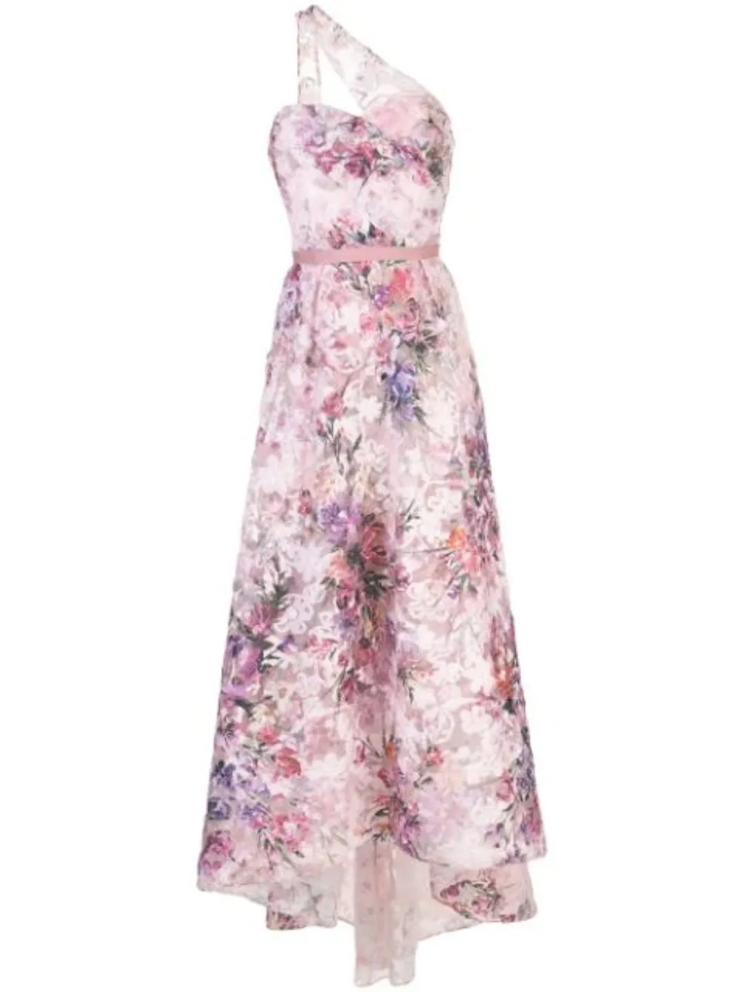 One-Shoulder Pleated Soutache Hi-Low Gown sold by Marchesa product image thumbnail 5