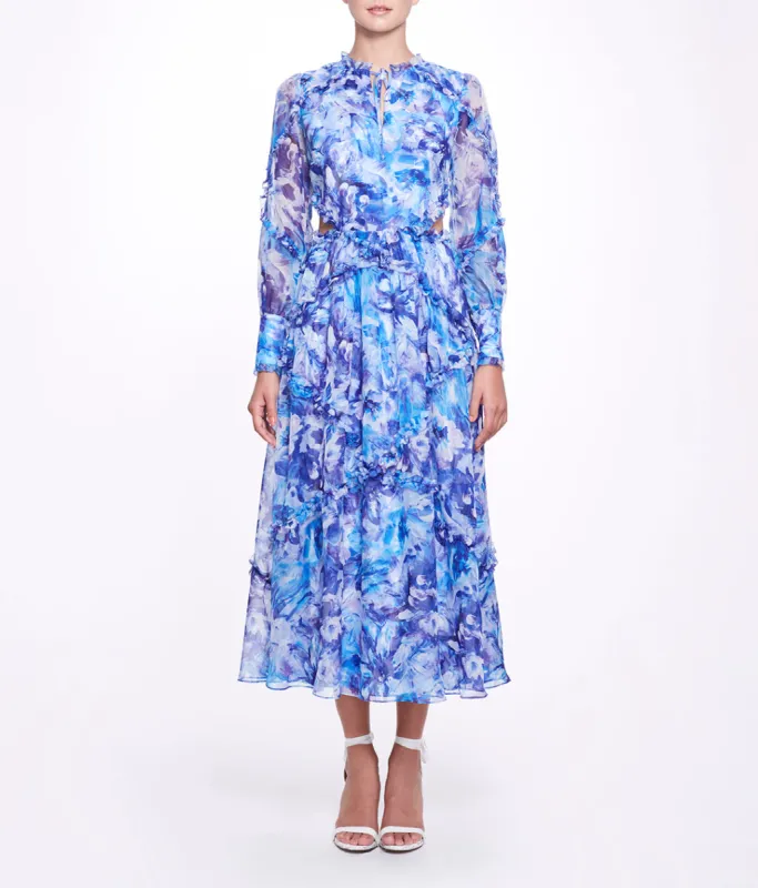 Abstract Floral Printed Chiffon Maxi Dress sold by Marchesa