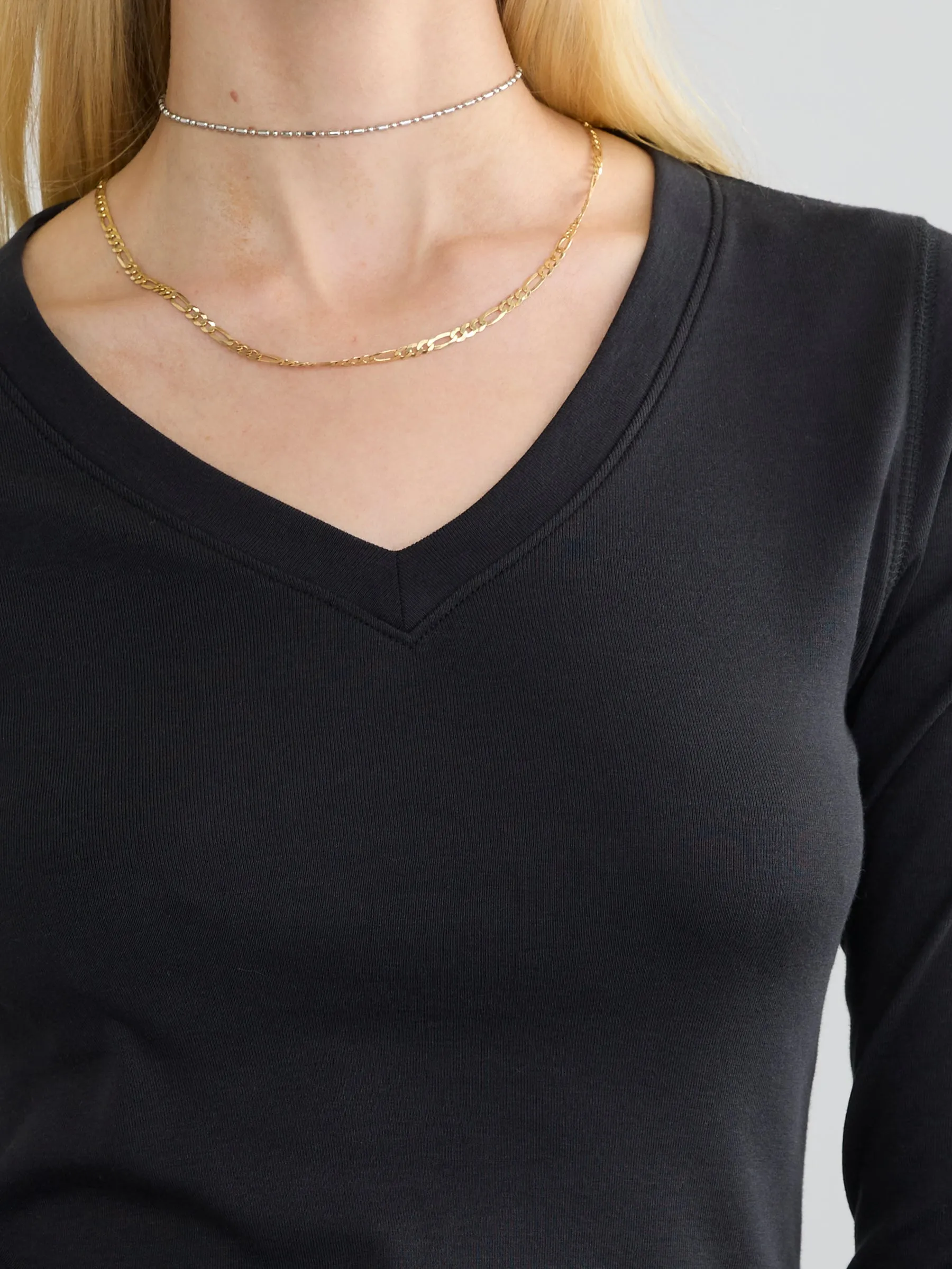 RIBBED COTTON L/S V-NECK sold by Margaret O'Leary product image thumbnail 2