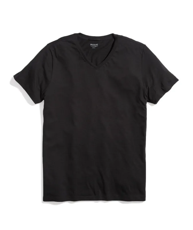Signature V-Neck Tee in Black made by Marine Layer