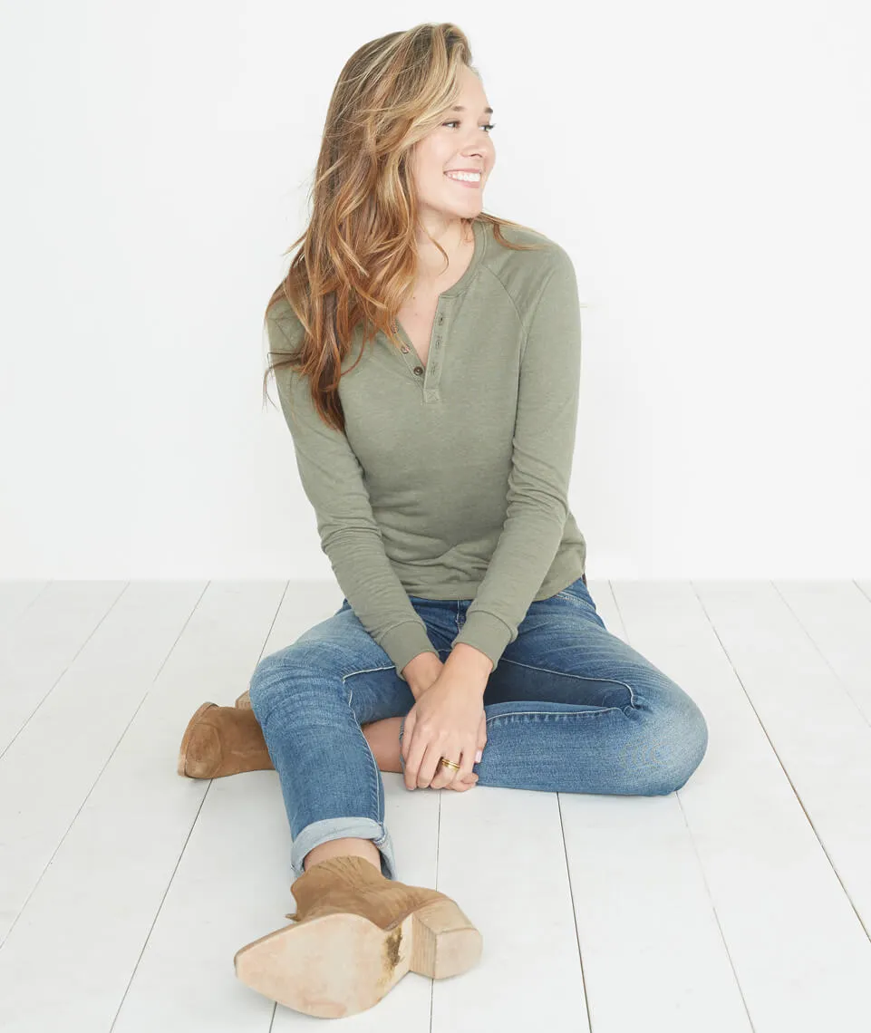 Double Knit Henley in Admiral Green sold by Marine Layer