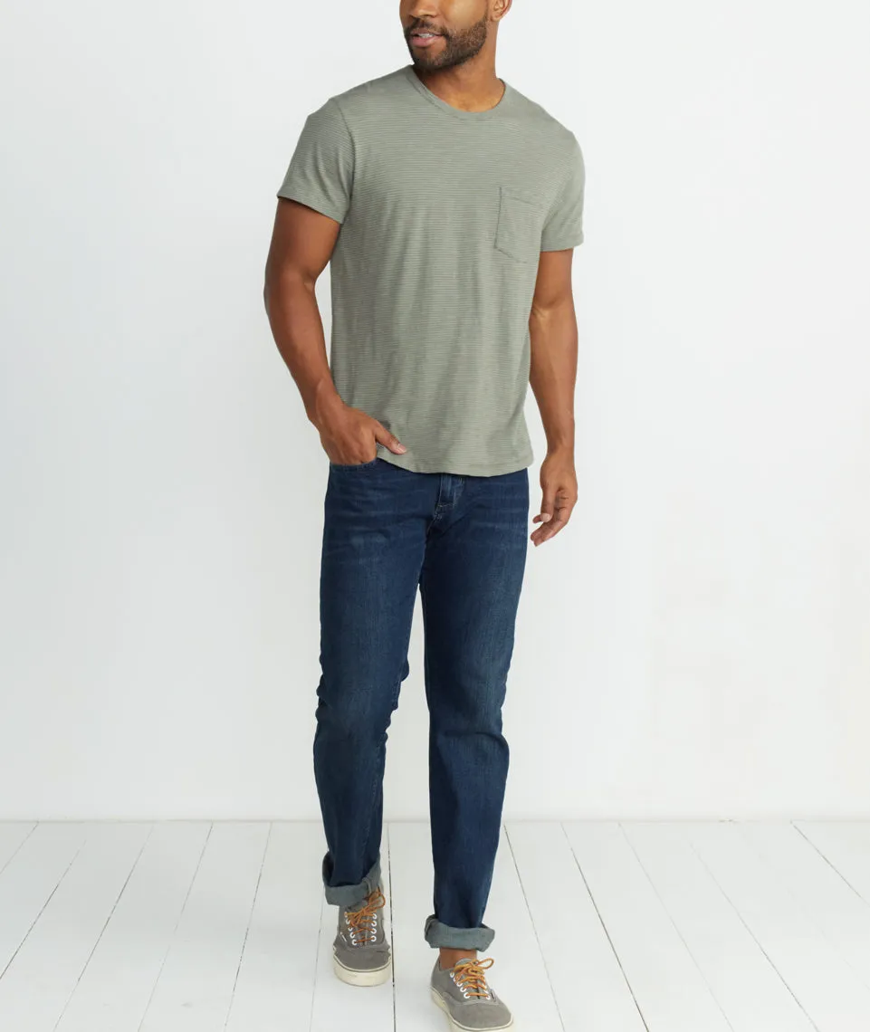 Saddle Pocket Tee in Thyme/White Stripe sold by Marine Layer product image thumbnail 3