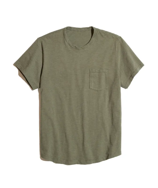 Saddle Pocket Tee in Thyme/White Stripe made by Marine Layer