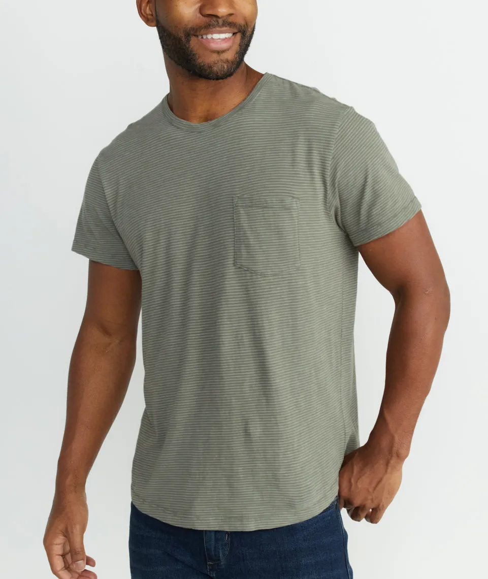 Saddle Pocket Tee in Thyme/White Stripe sold by Marine Layer product image thumbnail 2