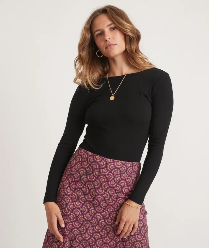 Lexi Long Sleeve Rib Bodysuit in Black sold by Marine Layer