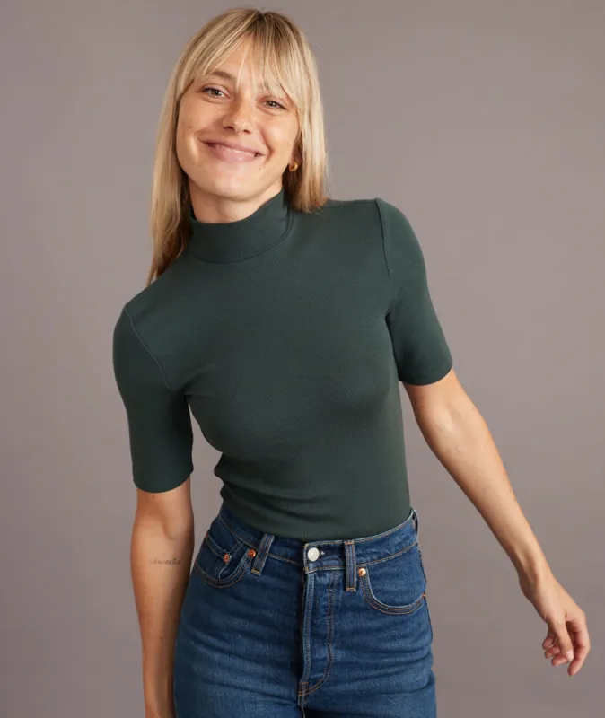 Lexi Rib Mock Neck Top in Green Gables sold by Marine Layer