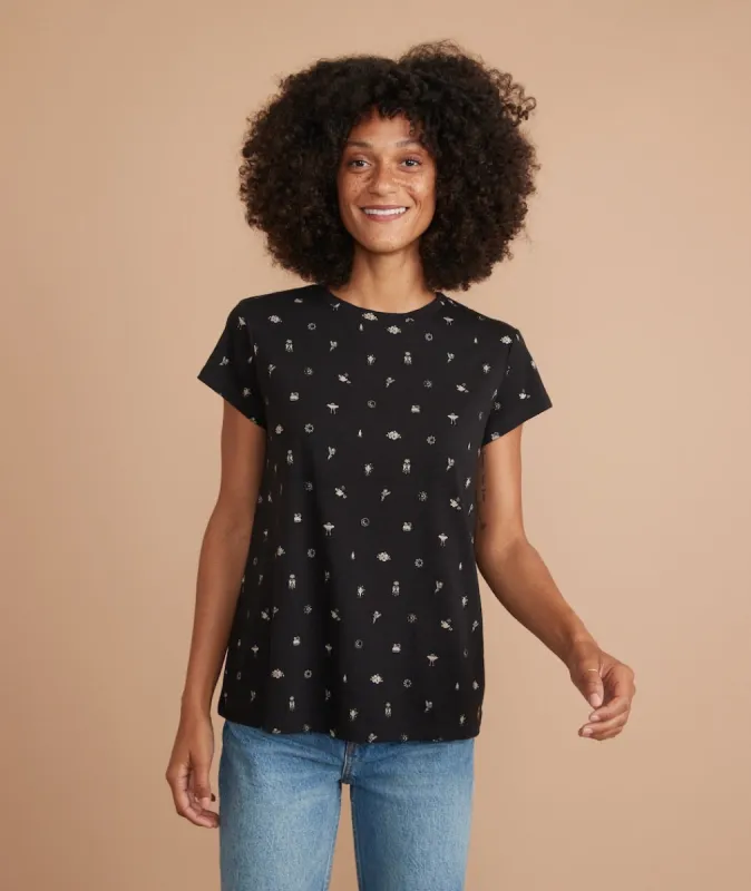 Swing Crew Tee in Black Mystic Print sold by Marine Layer