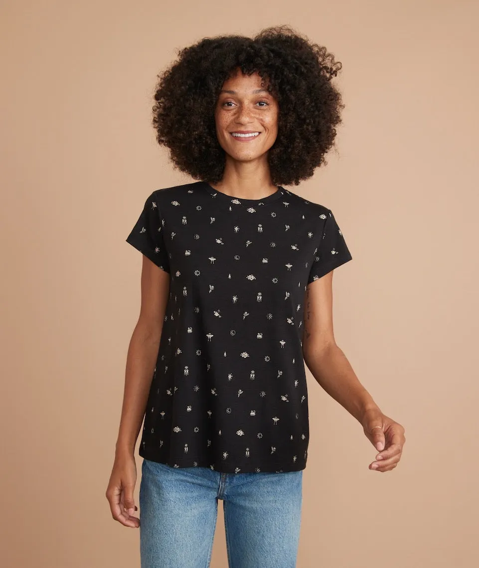 Swing Crew Tee in Black Mystic Print sold by Marine Layer