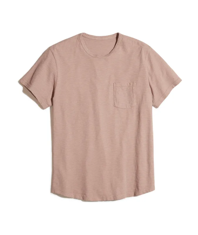 Saddle Pocket Tee in Pink/White Stripe sold by Marine Layer