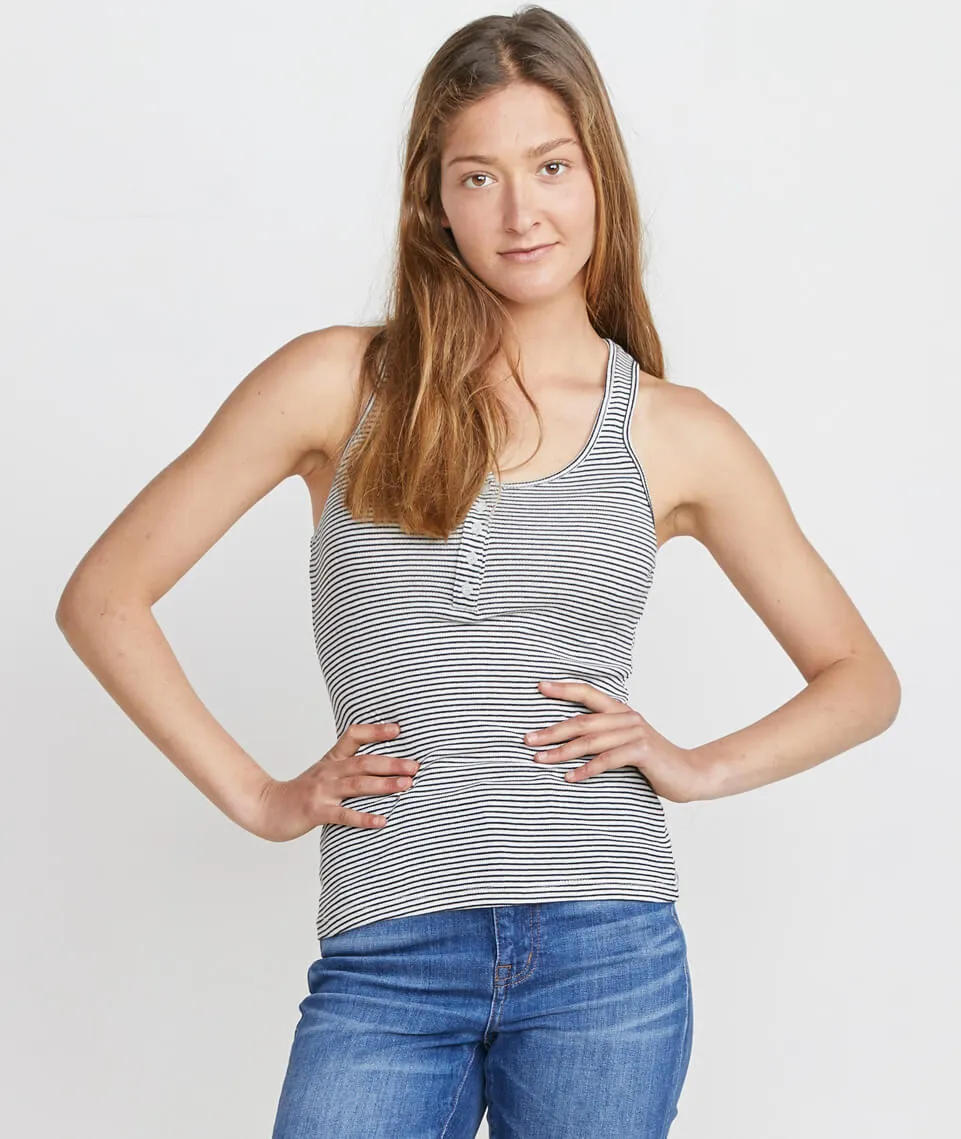Henley Racerback Tank in Natural/Black sold by Marine Layer
