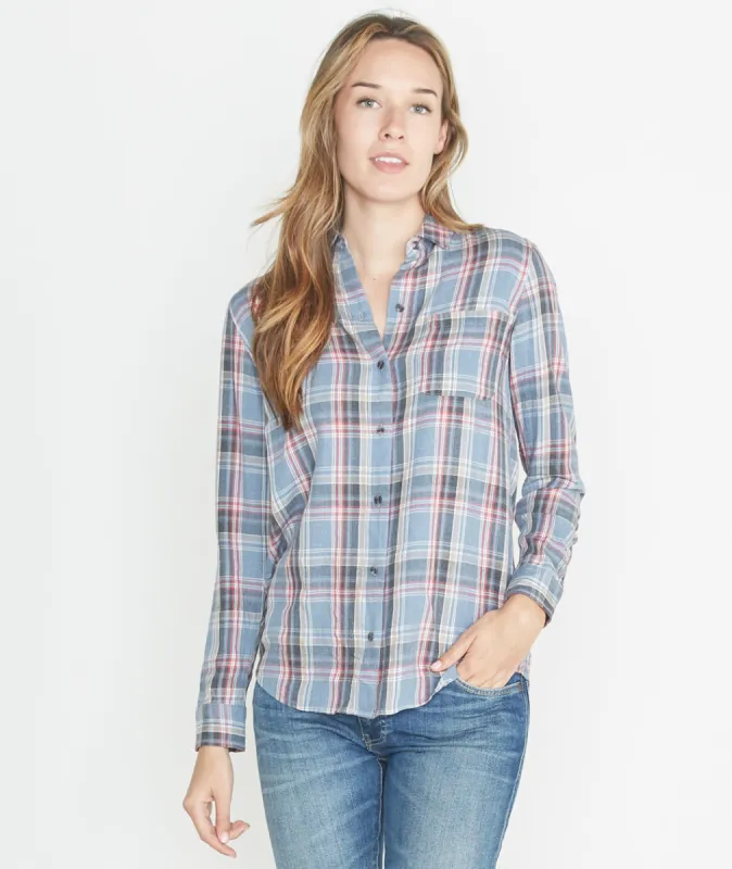 Marigold Plaid Button Down sold by Marine Layer