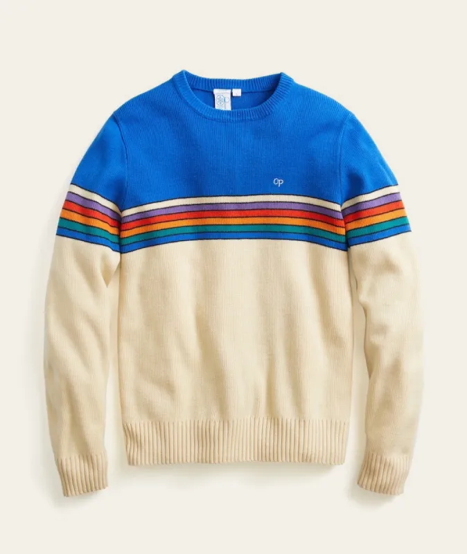 Vintage OP Crew in Blue Rainbow Stripe sold by Marine Layer