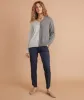 Allison Pant in Black/Blue Stripe sold by Marine Layer