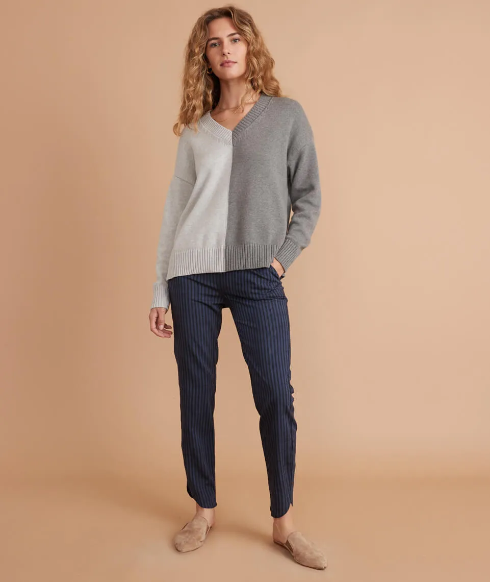 Allison Pant in Black/Blue Stripe sold by Marine Layer
