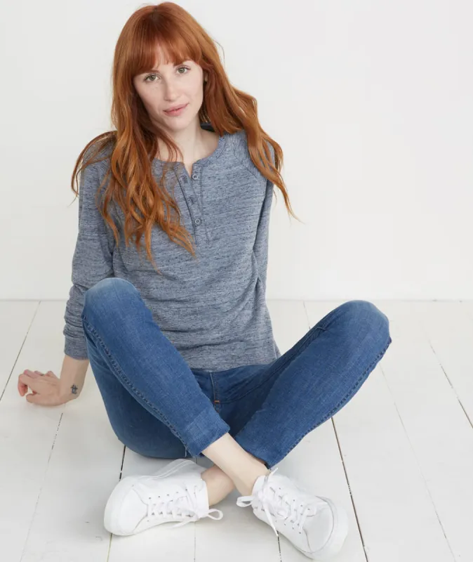Double Knit Henley in Denim Flax sold by Marine Layer