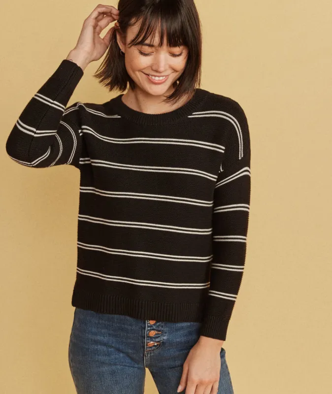 Nina Crewneck Sweater in Black/Oatmeal Heather sold by Marine Layer