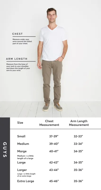 Size Chart - Guys - Tops sold by Marine Layer