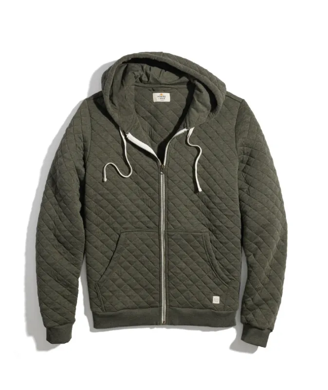 Corbet Quilted Full Zip Hoodie in Olive Heather sold by Marine Layer