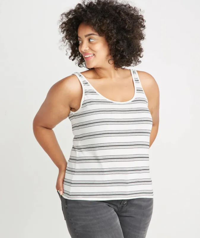 Logan Tank in Natural/Charcoal Stripe sold by Marine Layer