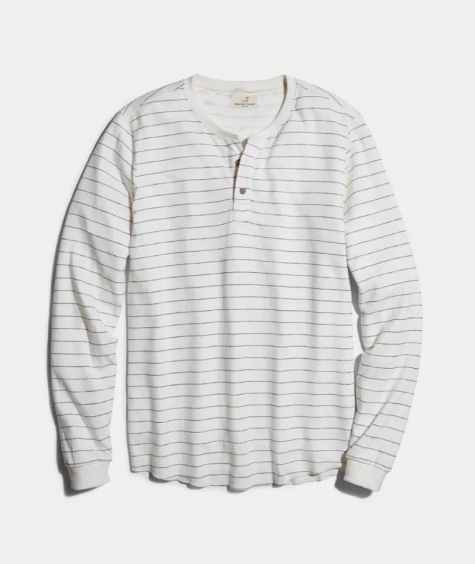 Double Knit Henley in Natural Ticking Stripe sold by Marine Layer