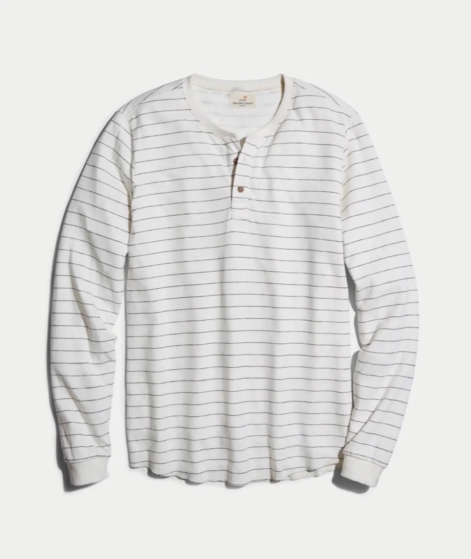 Double Knit Henley in Natural Ticking Stripe sold by Marine Layer