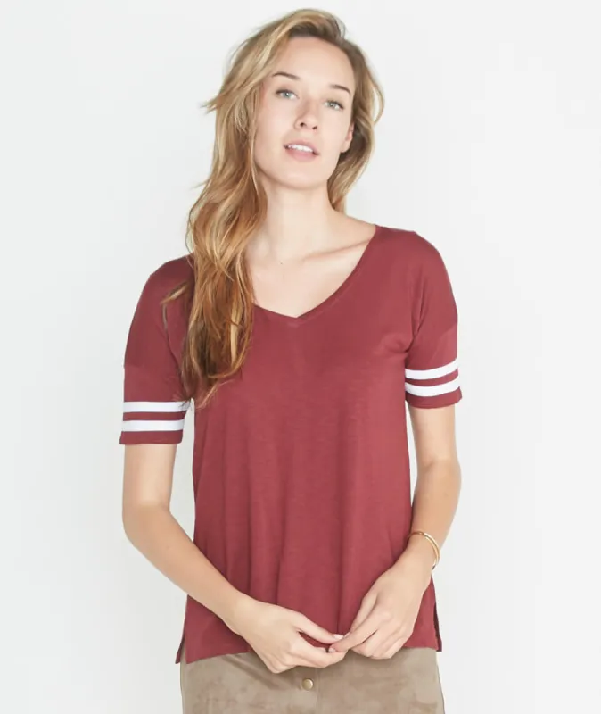 Varsity Stripe Tee in Merlot sold by Marine Layer