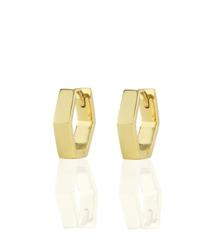Kris Nations Hexagon Hinged Huggie Hoop Earrings in Gold sold by Marine Layer