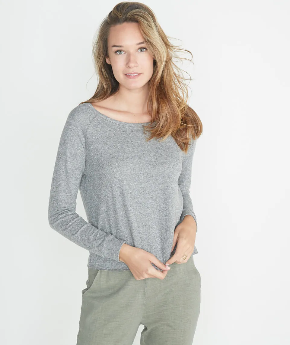 Callie Raglan in Heather Grey sold by Marine Layer