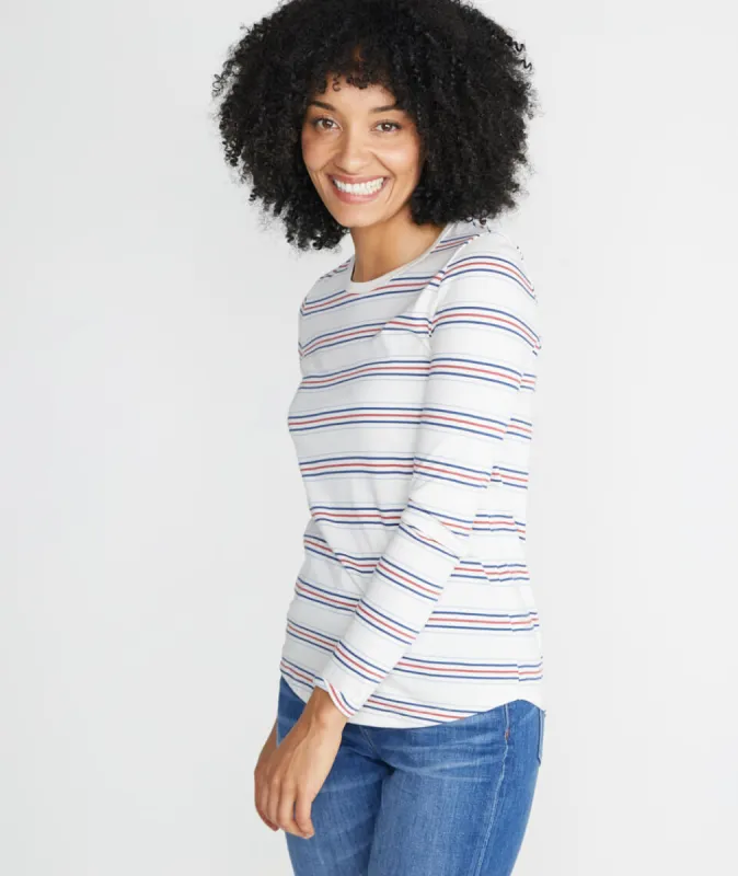 Clover Longsleeve Saddle Crew in Retro Stripe sold by Marine Layer