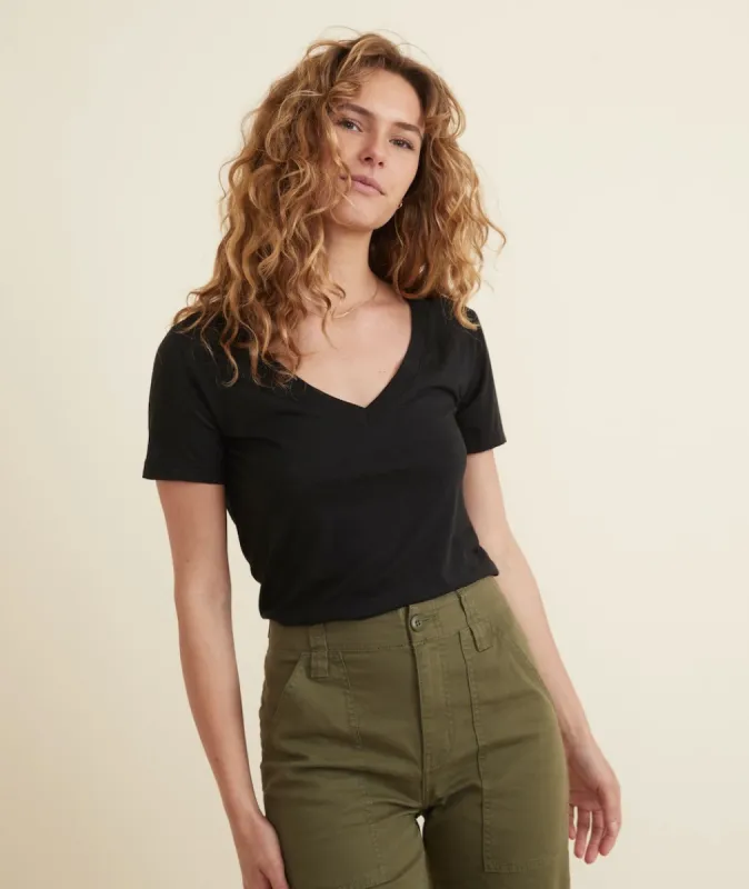 Classic V-Neck Tee in Black sold by Marine Layer