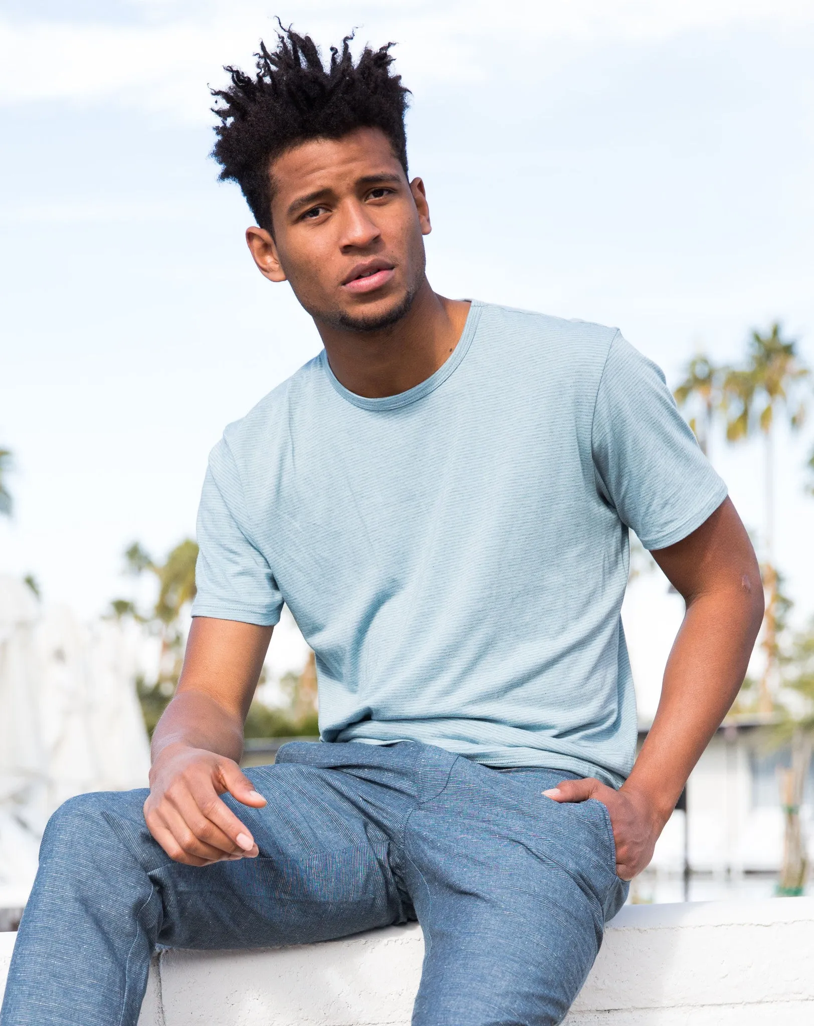Blaise Striped Crewneck - Stone Blue sold by Marine Layer product image thumbnail 4