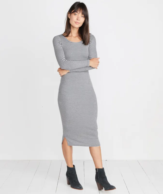 Longsleeve Lexi Midi Dress in Grey/White Stripe sold by Marine Layer