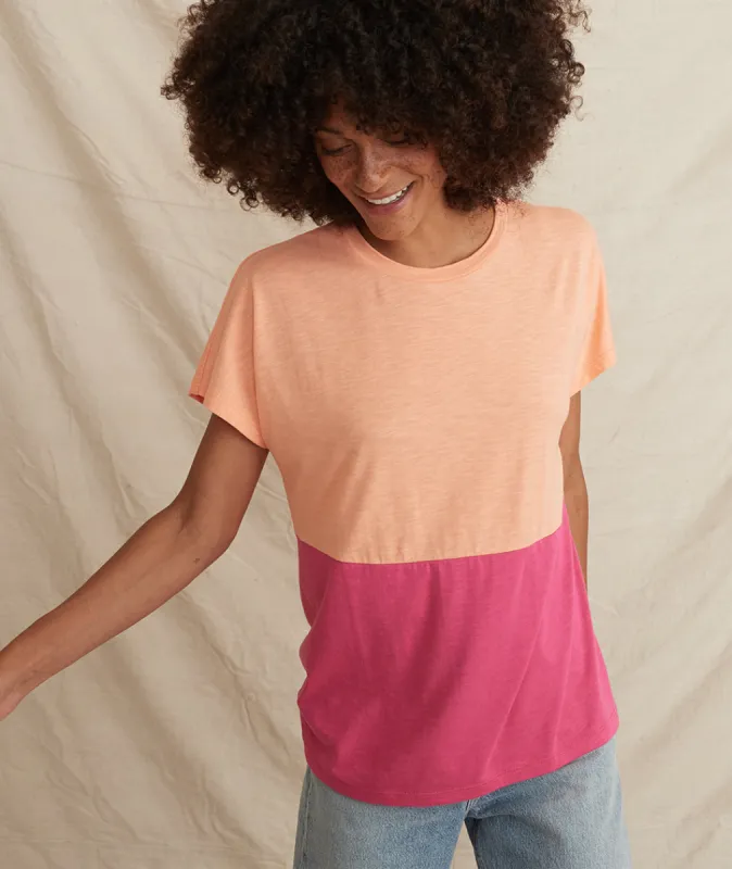 Caitlyn Tee in Papaya Punch/Lilac Rose sold by Marine Layer
