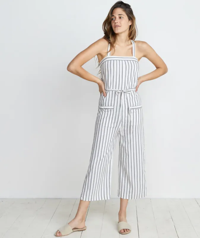 Juliette Jumpsuit in Ivory/Charcoal Stripe sold by Marine Layer