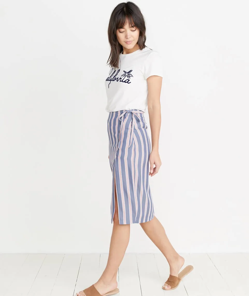 Layla Wrap Skirt in Cream/Red Multi Stripe sold by Marine Layer product image thumbnail 3