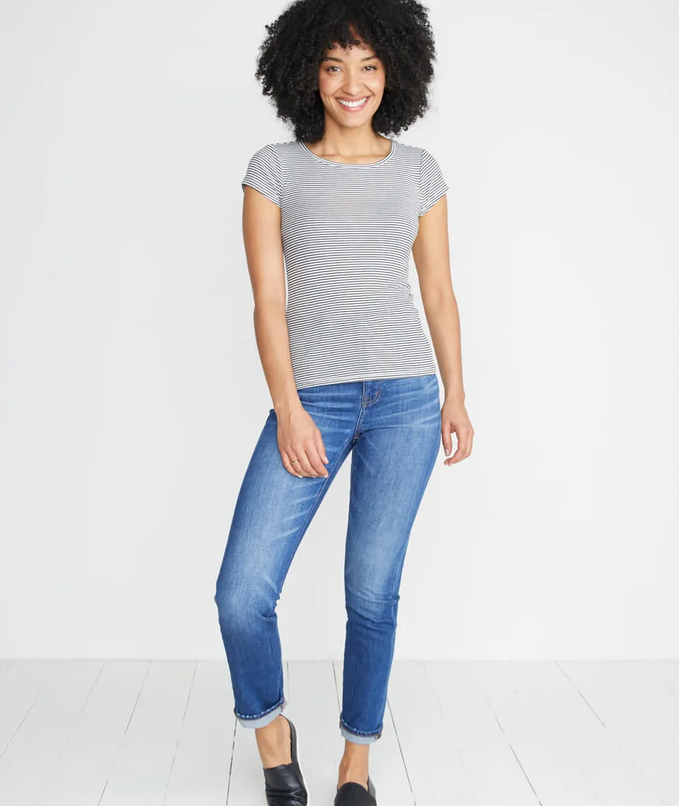 Lila Rib Scoopneck in Natural/Black Stripe sold by Marine Layer product image thumbnail 4