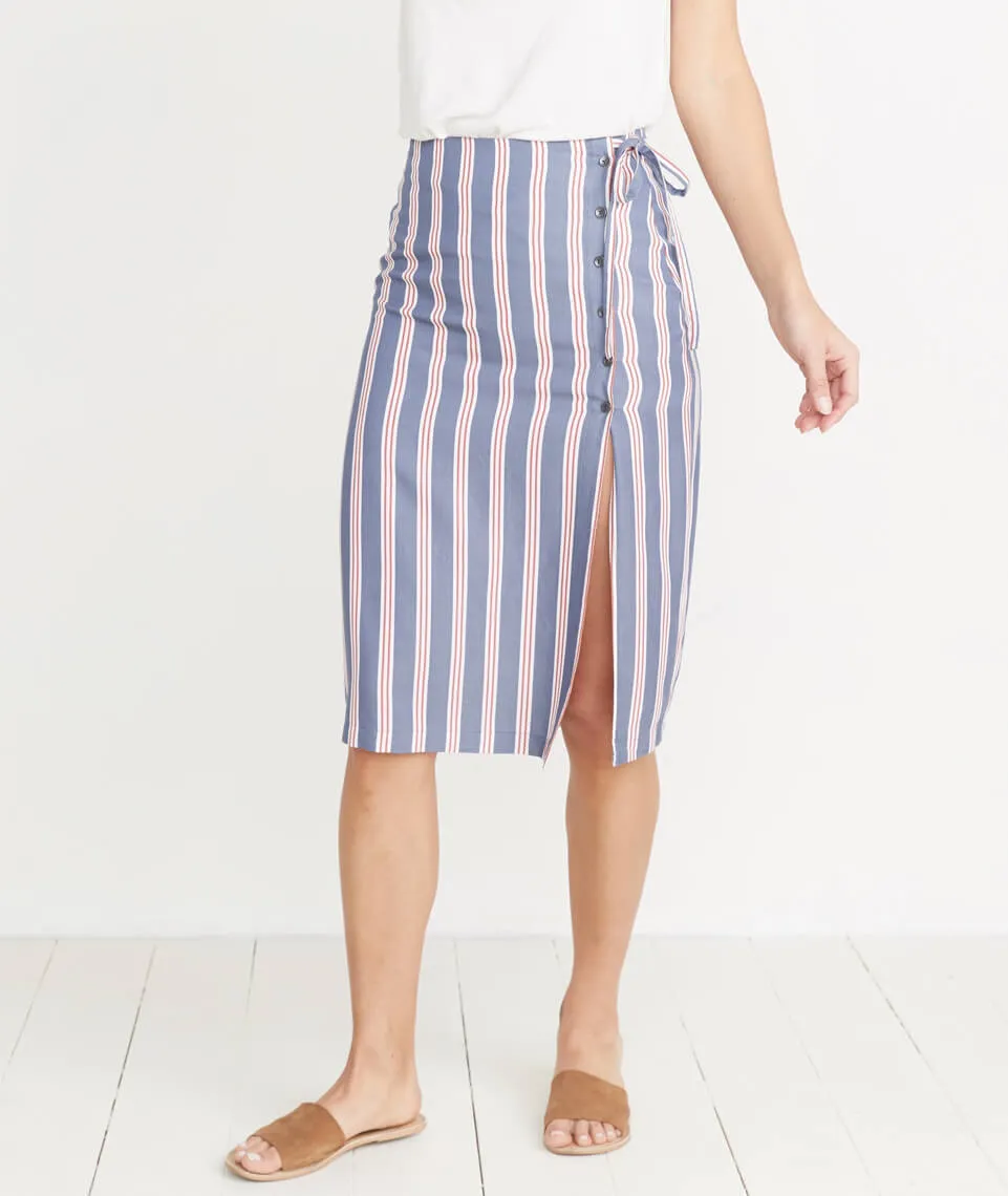 Layla Wrap Skirt in Cream/Red Multi Stripe sold by Marine Layer product image thumbnail 2