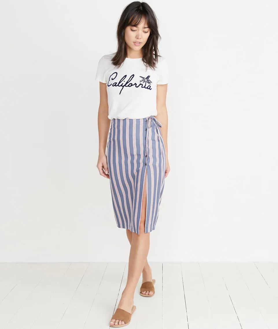 Layla Wrap Skirt in Cream/Red Multi Stripe sold by Marine Layer