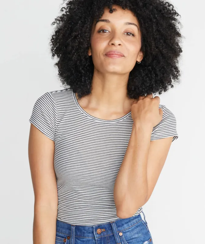 Lila Rib Scoopneck in Natural/Black Stripe sold by Marine Layer