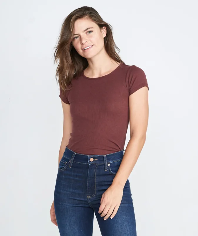 Lila Rib Scoopneck in Raisin sold by Marine Layer
