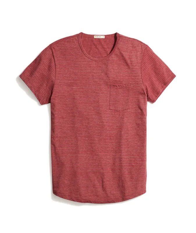 Saddle Pocket Tee in Tawny Port/Black Stripe sold by Marine Layer