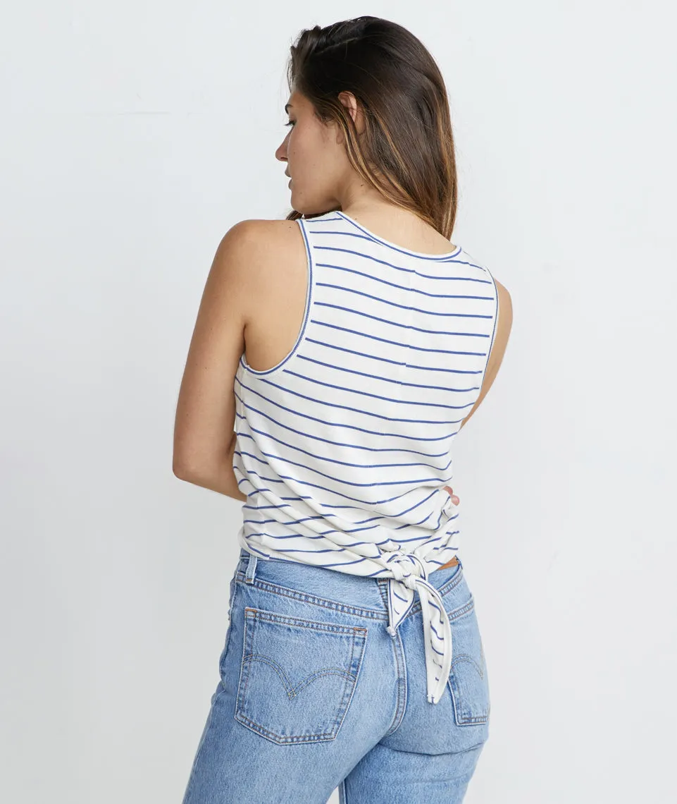 Lori Tie Back Tank in Marlin/White Stripe sold by Marine Layer