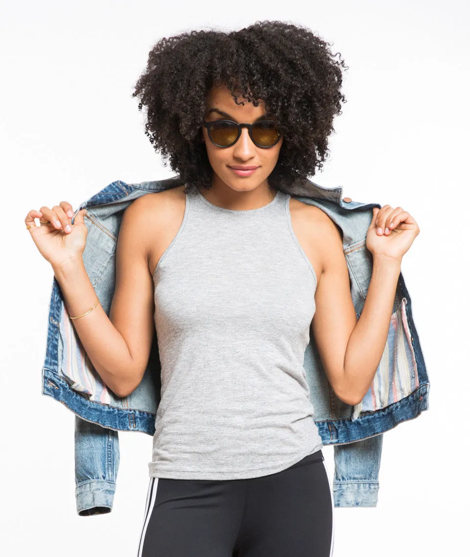 Charlie Tomboy Tank - Grey & White Stripe sold by Marine Layer product image thumbnail 3