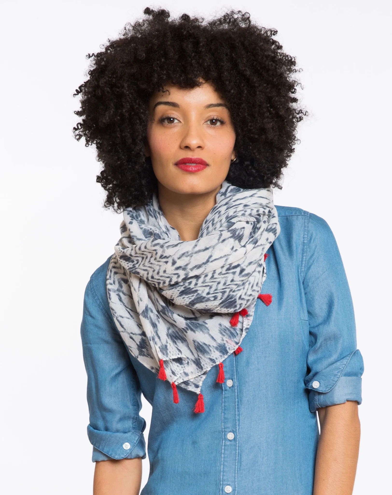 Kingsley Tassled Straight Scarf - Navy and White sold by Marine Layer product image thumbnail 2
