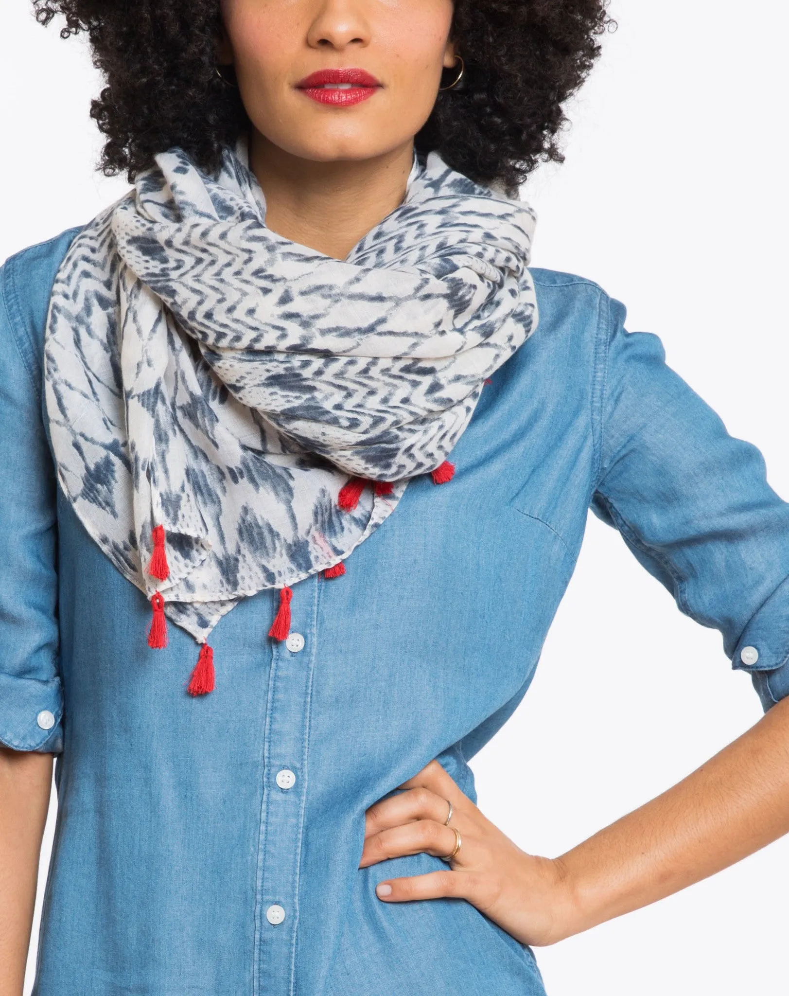 Kingsley Tassled Straight Scarf - Navy and White sold by Marine Layer product image thumbnail 3